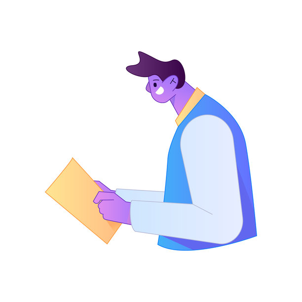 矢量渐变插画，描绘了一个正在读书的角色。图片下载