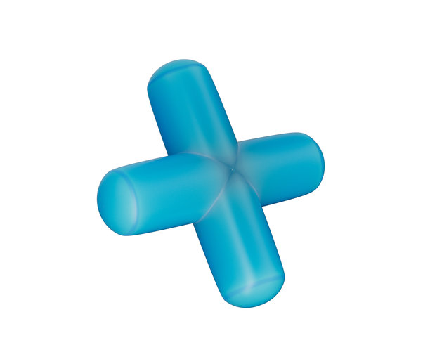 一个带有光泽饰面、边缘光滑圆润的3D蓝色加号。3D插画图片下载