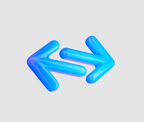 3D蓝色交换箭头象征着贸易、同步、传输和数字连接。3D插画图片下载