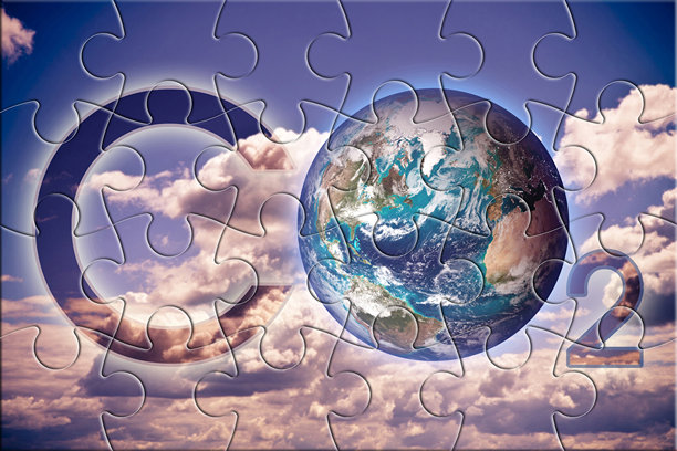 大气中二氧化碳的存在与减排 - 由NASA提供的地球图像组成的拼图概念图 - 照片构图，图片来自NASA - 地球图像来自NASA档案库 - 地图来源：ht图片下载