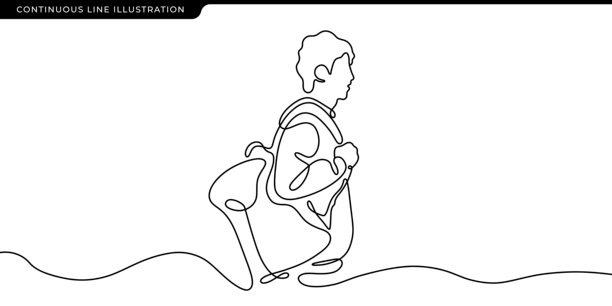 学生背着背包行走的连续线条艺术图片下载