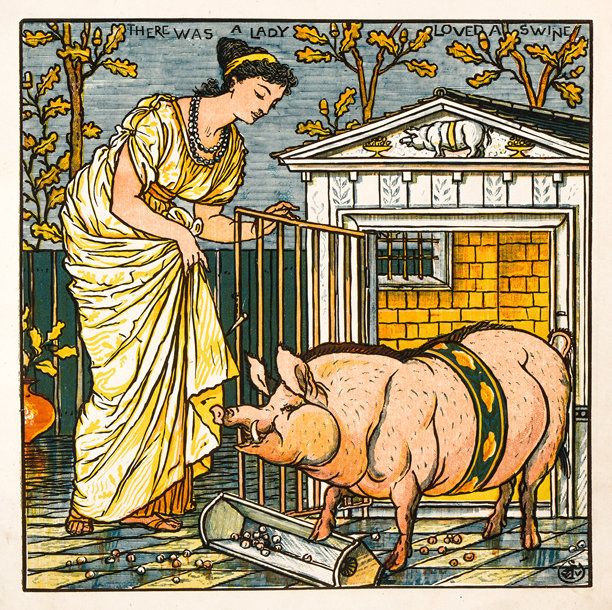 19世纪童谣插画：有一位女士爱上了一头猪图片下载
