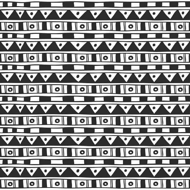 几何元素、三角形、圆形、条纹组成的民族风格黑白无缝装饰图案图片下载