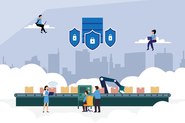 智能工厂工业数据安全与云计算二维平面矢量插画图片下载