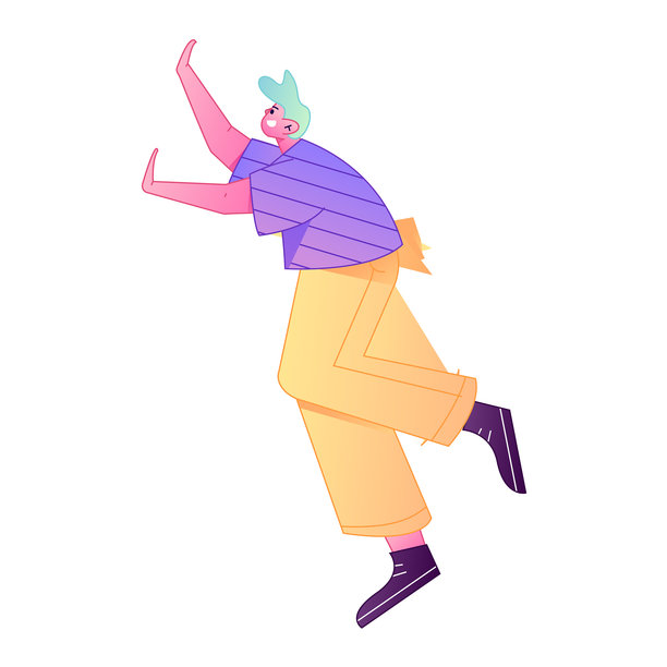 矢量渐变插画：一个正在飞行和悬停的人物。图片下载