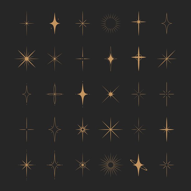 闪亮星星合集。简约星星套装。日 شعاع 形状组合。矢量插画图片下载
