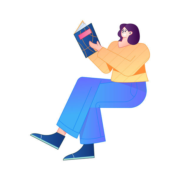 矢量渐变插画，描绘一个正在读书的角色。图片下载