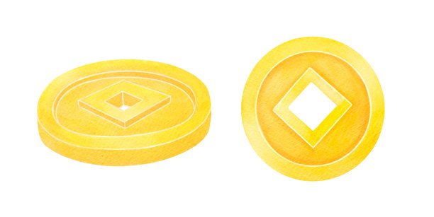 金币。水彩插画，孤立在白色背景上，用于农历新年。图片下载