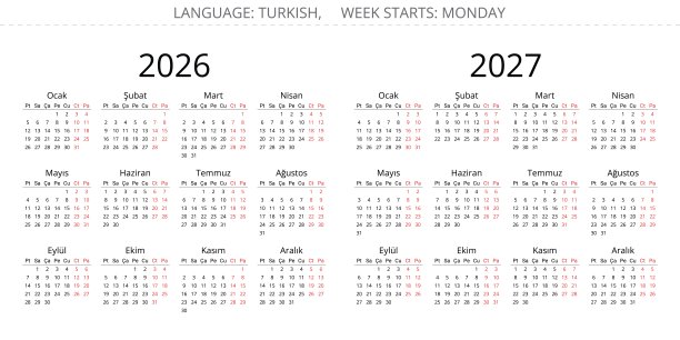2026年和2027年土耳其简约日历。土耳其矢量插画 - 土耳其日历图片下载