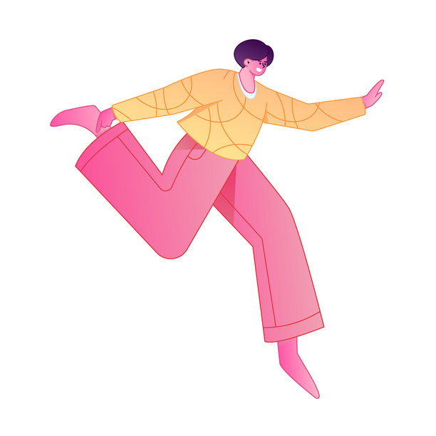 矢量渐变插画，描绘了一个正在飞行和悬停的人物。图片下载