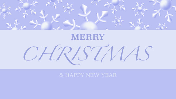 圣诞快乐，新年贺卡。节日简约横幅设计，带有柔和的粉蓝色和白色彩的飞舞雪花，以及闪亮的3D渲染效果。矢量插画。图片下载
