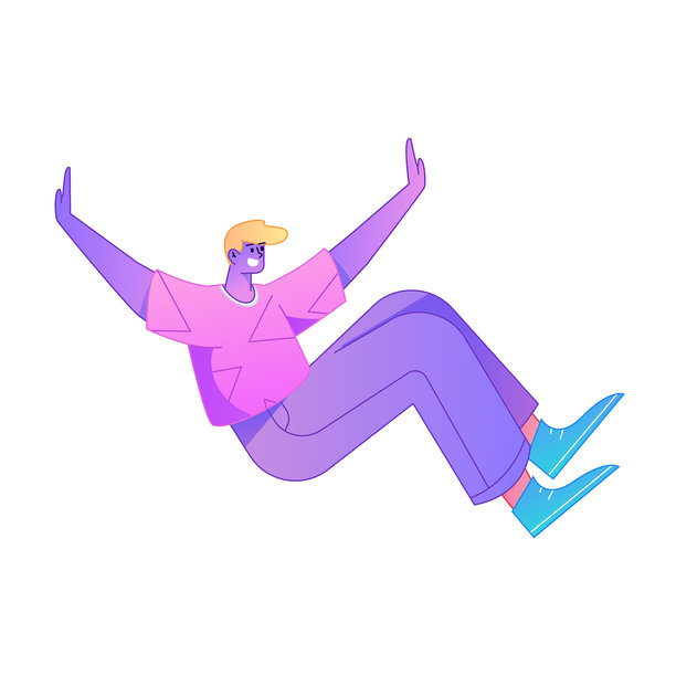 矢量渐变插画，描绘了一个正在飞行和悬停的人物。图片下载