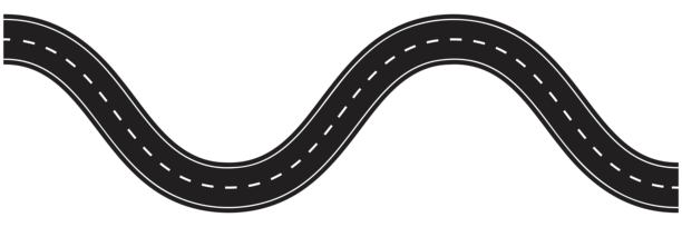 高处俯瞰的公路小径插画，展示了一条蜿蜒的沥青路。图片下载