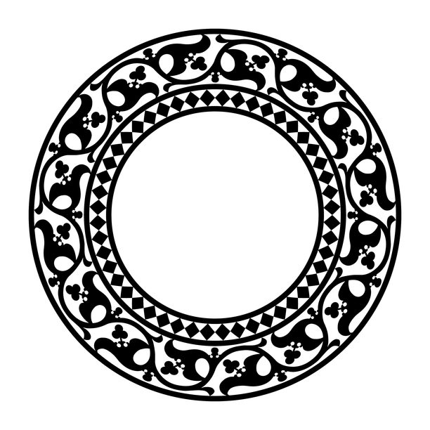 装饰性圆形边框。黑白设计。复古民族风矢量边框，带有阿拉伯卷草纹图案，EPS格式。适用于圆形表面、家用器皿、纺织品、刺绣的图案边框。矢量插画。图片下载