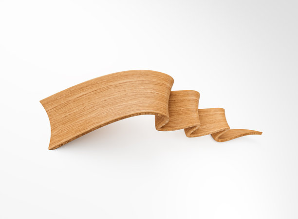 白色背景上带有流畅曲线的优雅橡木丝带横幅。3D插画图片下载