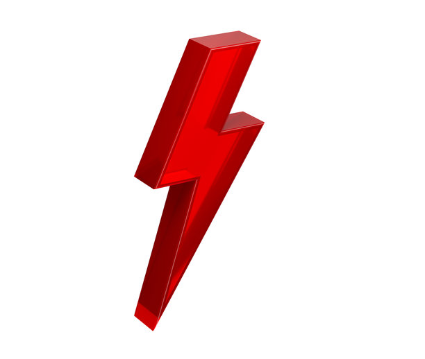 一个充满活力的红色3D闪电图标，外观时尚、现代且极具电力感。3D插画图片下载
