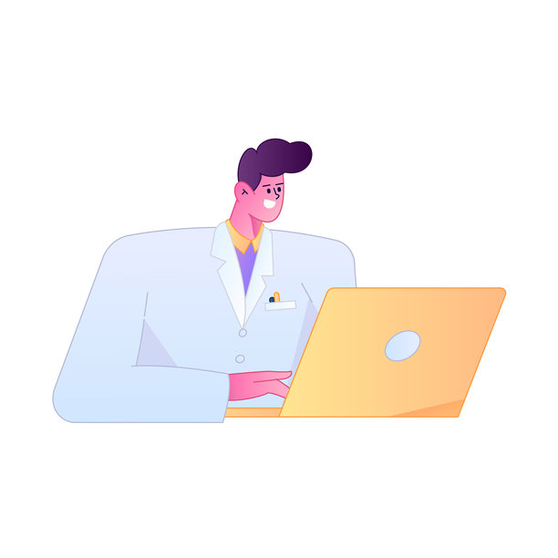 医生角色专业姿势 医疗诊断咨询 渐变扁平矢量插画 健康服务姿势素材图片下载