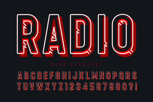 复古明亮的字母设计，歌舞表演，霓虹百老汇灯的字母和数字。图片下载