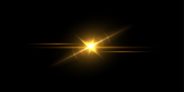 光晕。深色背景上的金色光晕，呈现出明亮的闪耀星体效果，带有辐射光束和柔和的镜头反射。充满活力的能量风格的发光矢量插画。图片下载