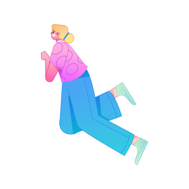 矢量渐变插画，描绘了一个正在飞行和悬停的人物。图片下载