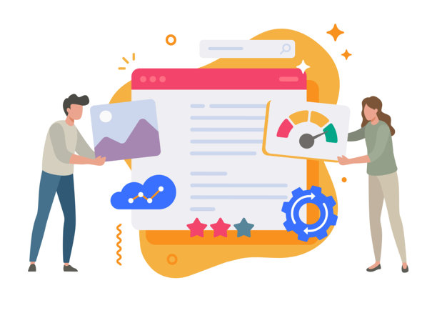 人们正在搭建网站图标矢量图，男人、女人、人物正在搭建网页界面，现代平面设计插画，人类团队合作、互联网网页创作、建设概念图图片下载