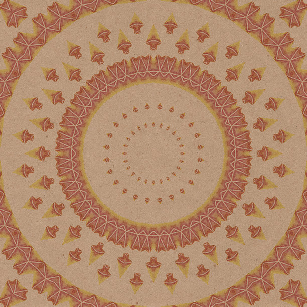 复古装饰背景，以手工绘制的水彩图案和纹理回收牛皮纸，形成精美的圆形几何对称，构成了艺术曼陀罗风格的图案图片下载