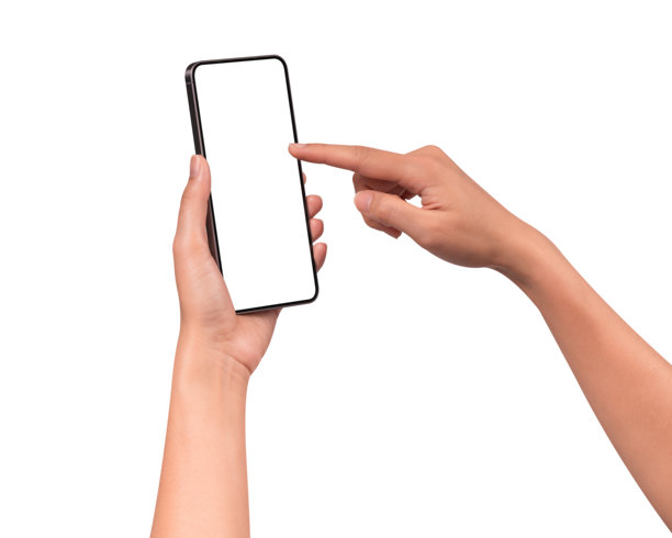 手持带有空白屏幕的现代智能手机，白色背景孤立。高品质工作室拍摄。科技、商业、金融、广告、公共关系和生活方式主题的概念。图片下载