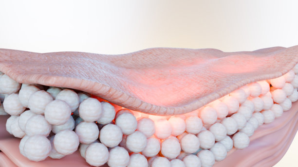 护肤，肌肤层冲洗平滑，干性皮肤，精华动画穿过肌肤层，减少皱纹，人体皮肤表面，胶原蛋白修复效果，3D渲染图片下载