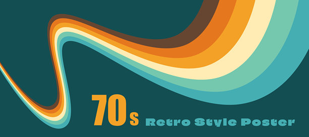 时髦的复古海报，带有彩虹平行线和70年代风格的动感复古色彩。抽象矢量插画，构成复古海报设计，迷幻背景。图片下载