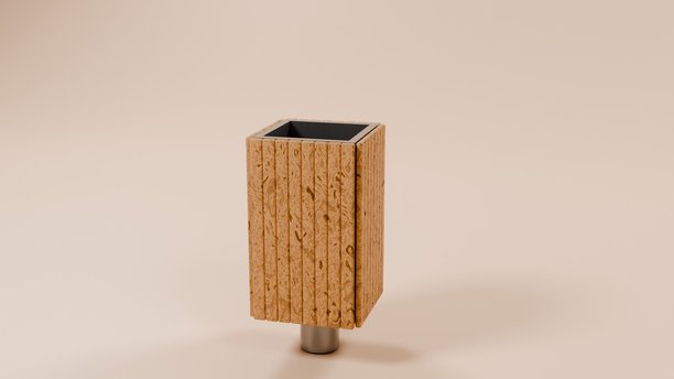米色纹理软木花瓶的抽象 3D 渲染，带有黑色核心和金属支架图片下载