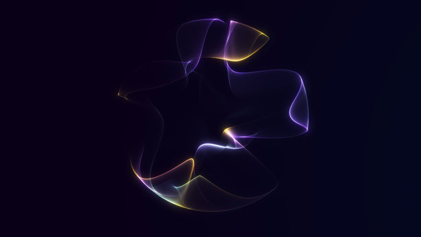 深邃未来背景上带有紫黄渐变高光的优雅发光球体。奢华品牌和现代设计的优质抽象风格。图片下载