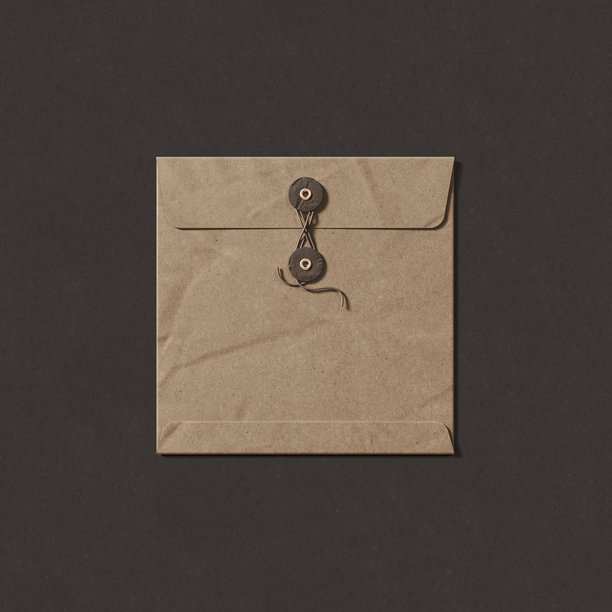 方形牛皮纸绳扣信封模型，3D渲染图片下载