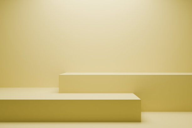 明亮的黄光充满了整个白色房间，在简约的（空间）上投下温暖的光晕图片下载