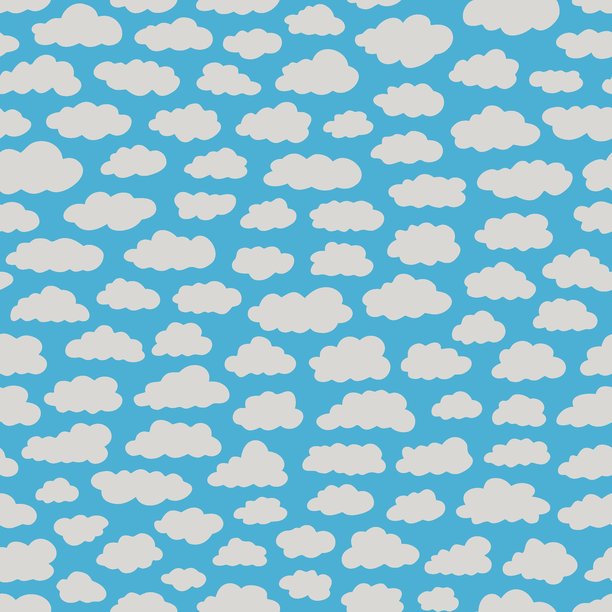 柔和的婴儿房图案，浅蓝色背景上有蓬松的手绘白云，适合婴儿纺织品和装饰图片下载