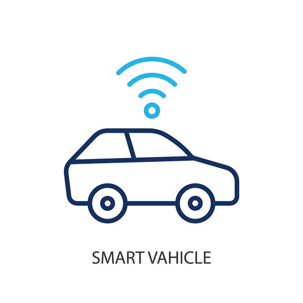 智能车辆细线图标。原创矢量插画。图片下载