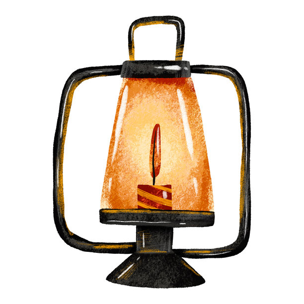 圣诞节日灯，带蜡烛和火焰，手绘水彩插画，孤立在背景上图片下载