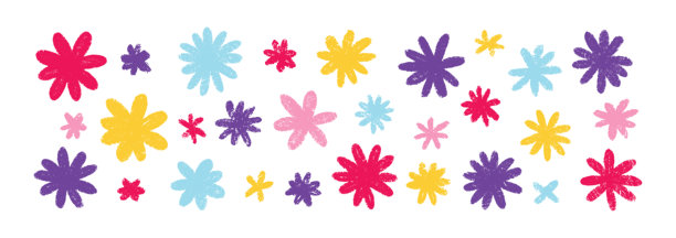 一套带有粉笔、蜡笔或蜡彩纹理的雏菊。手绘多色素描插画。图片下载