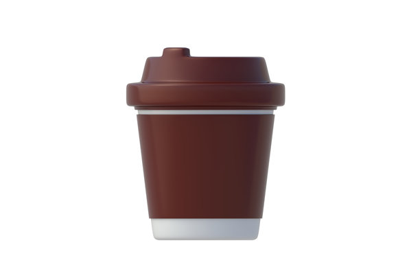 一次性纸质咖啡杯，孤立在白色背景上。饮品外卖容器。热巧克力或茶。带盖外卖塑料杯。侧视图。3D渲染图片下载