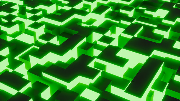 绿色立方体背景，焦点在黑白棋子上图片下载