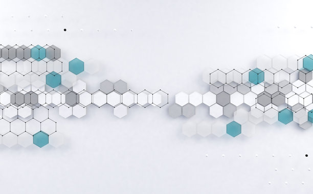 抽象科技与数字高科技六边形背景。3D插画图片下载