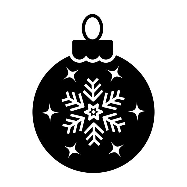 圣诞球图标。饰品插画，描绘了一个带有精致雪花图案的简约节日冬日装饰剪影，非常适合用于假日设计、贺卡、印刷品、装饰和季节性创意项目。图片下载