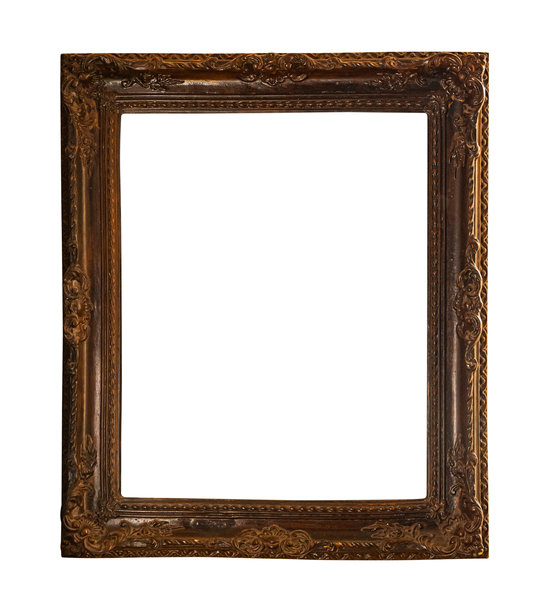 带有复古纹理和优雅雕刻设计的深色木制华丽画框，孤立在白色背景上。非常适合复古照片模型和经典艺术展示。图片下载