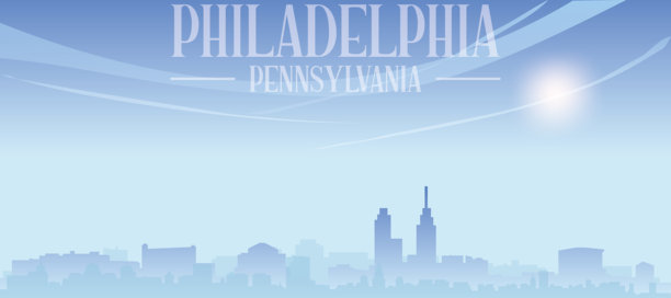费城，宾夕法尼亚州，城市天际线全景海报图片下载