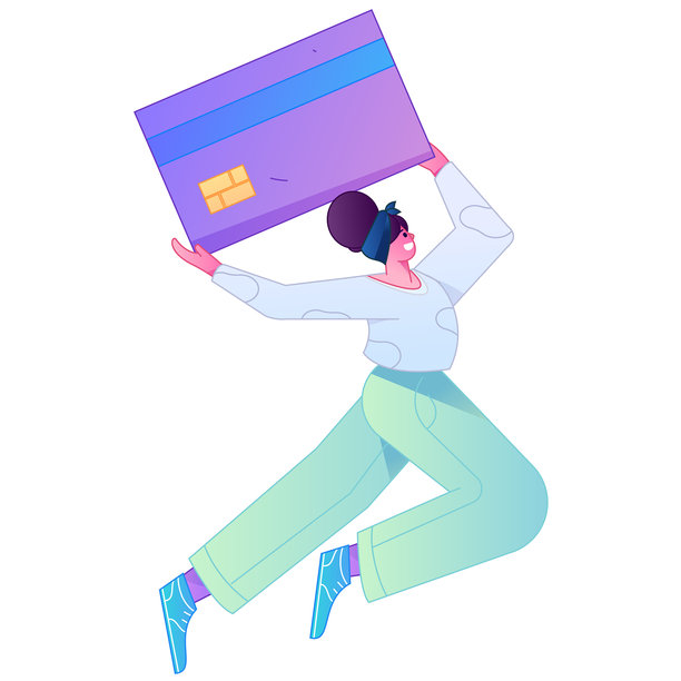 矢量渐变插画：一个人拿着信用卡进行金融支付。图片下载