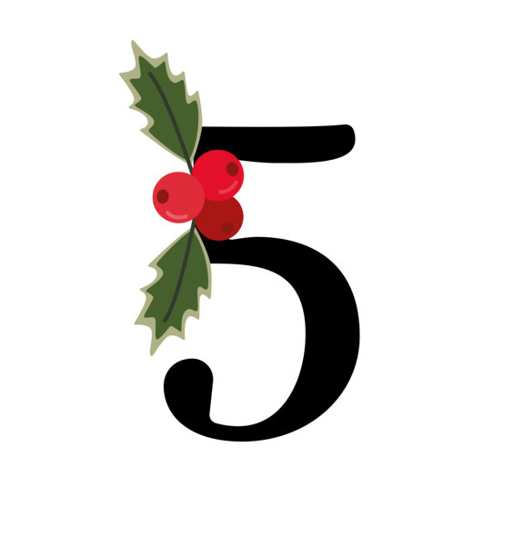 圣诞数字5，饰以冬青和浆果，节日矢量图，适用于降临节日历和假日装饰图片下载