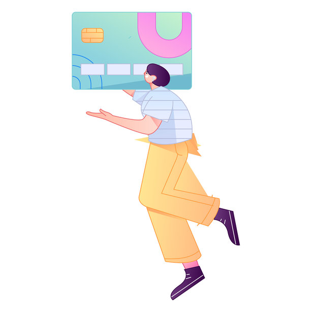 矢量渐变插画：人物持信用卡进行金融支付。图片下载