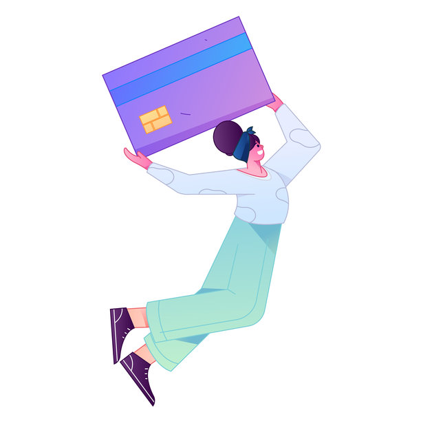 矢量渐变插画：一个人正持信用卡进行金融支付。图片下载