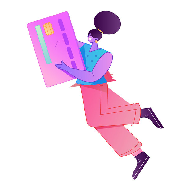 矢量扁平渐变插画：一个人拿着信用卡进行金融支付。图片下载