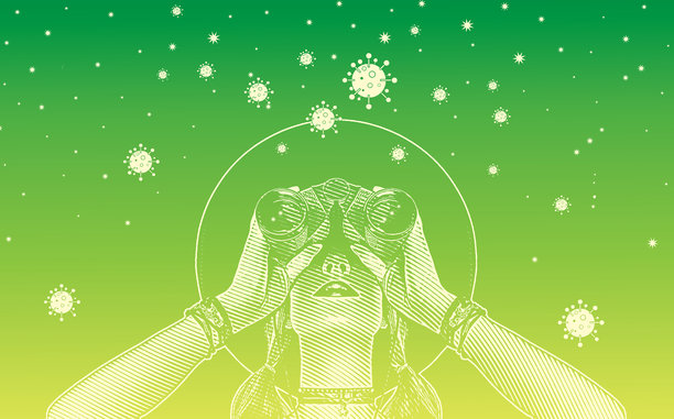 担心疫情的女人拿着双筒望远镜图片下载