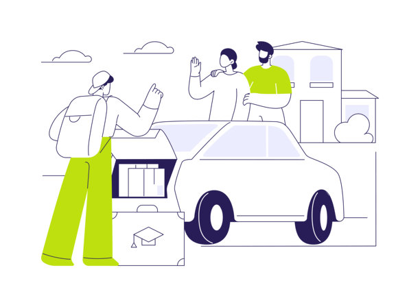 打包行李准备上大学，卡通矢量插画。图片下载